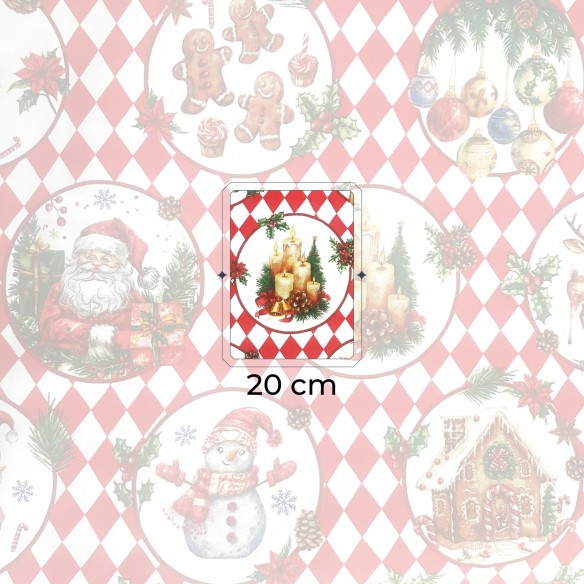 Бавовняна тканина - Різдвяний настрій у червоному та білому алмазному візерунку
