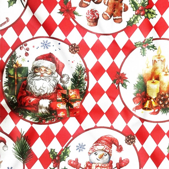 Бавовняна тканина - Різдвяний настрій у червоному та білому алмазному візерунку