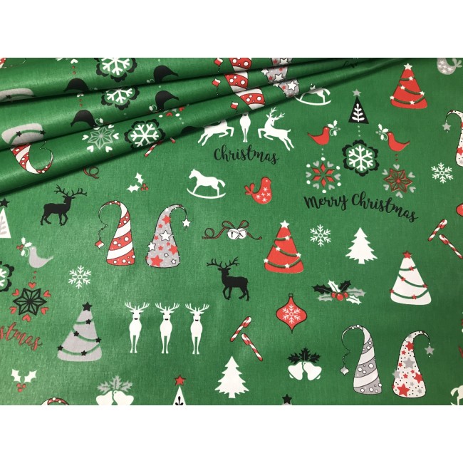 Бавовняна тканина - Святкова різдвяна зелена