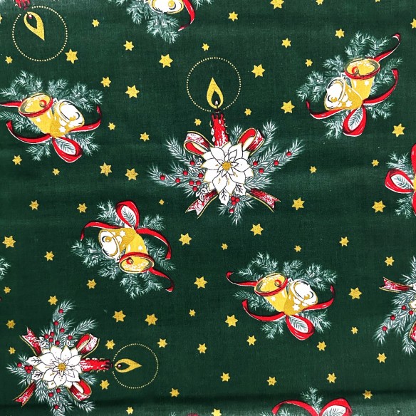 Бавовняна тканина - дзвіночки і зірочки на зеленому