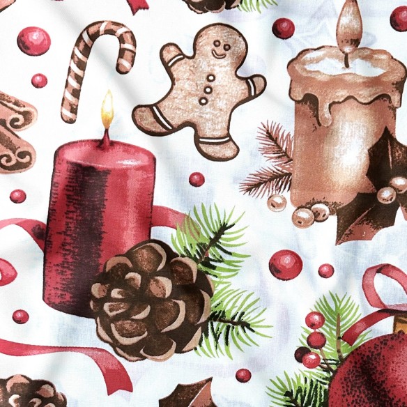 Бавовняна тканина - Різдвяна декорація, біла