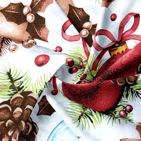 Бавовняна тканина - Різдвяна декорація, біла