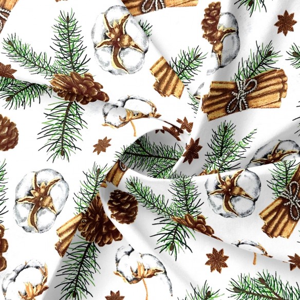 Бавовняна тканина - Різдвяні прикраси, білі