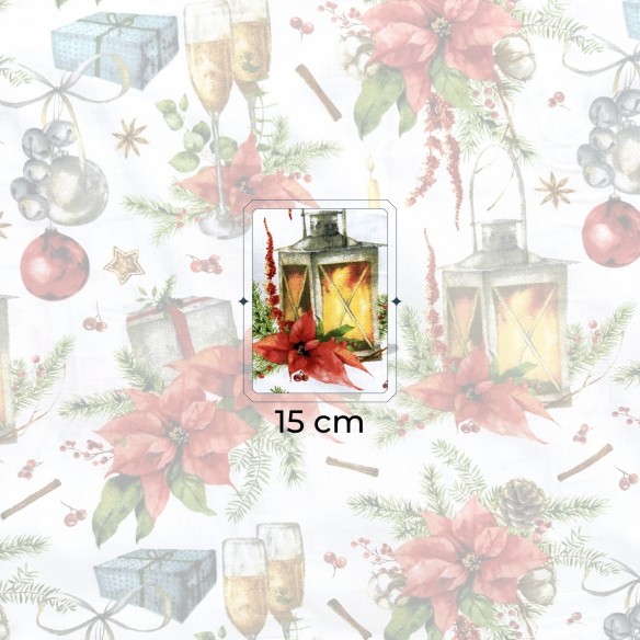 Бавовняна тканина - Різдвяна лампа та червона стрічка