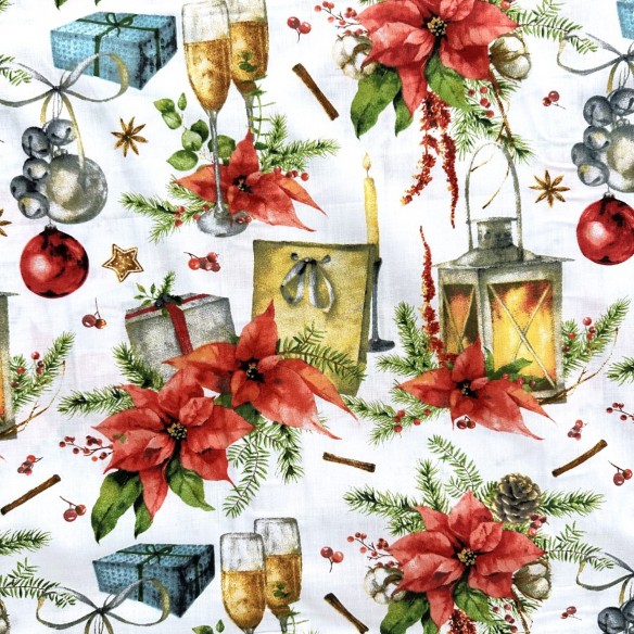 Бавовняна тканина - Різдвяна лампа та червона стрічка