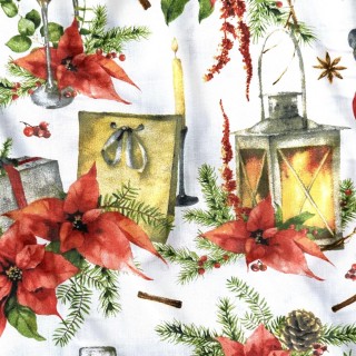 Tkanina bawełniana - Świąteczna lampa i kokarda