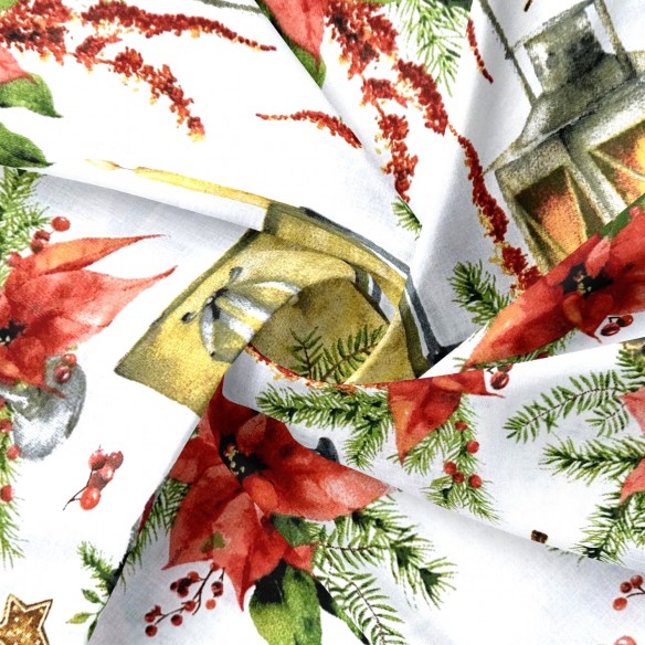 Бавовняна тканина - Різдвяна лампа та червона стрічка