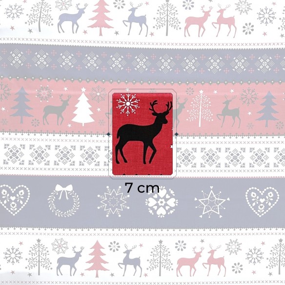 Бавовняна тканина - Різдвяний скандинавський олень червоний та темно-синій