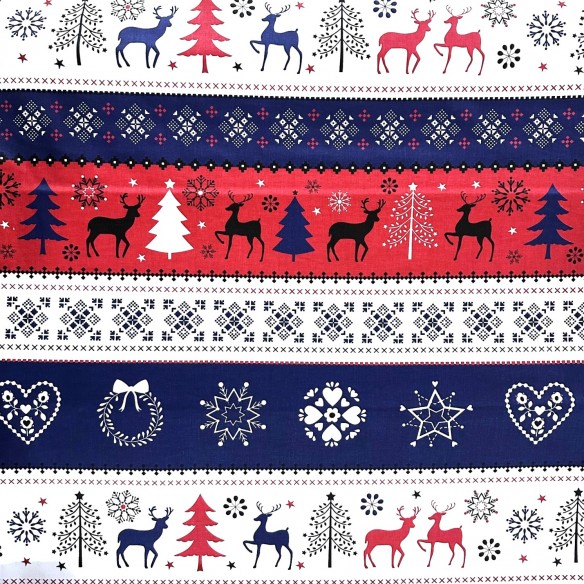 Tkanina bawełniana - Świąteczny renifer sweterek skandynawski czerwono granatowy