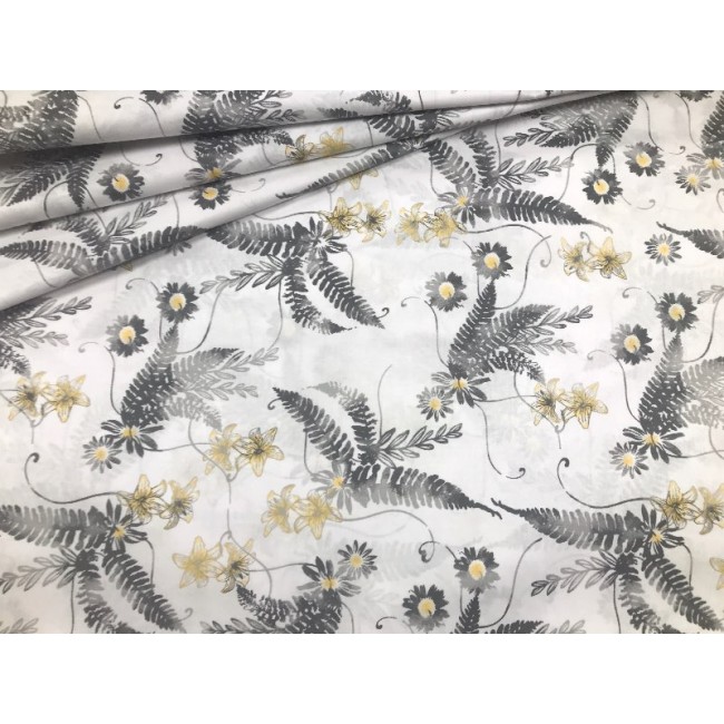 Tkanina bawełniana - Liście paproci żółto szare