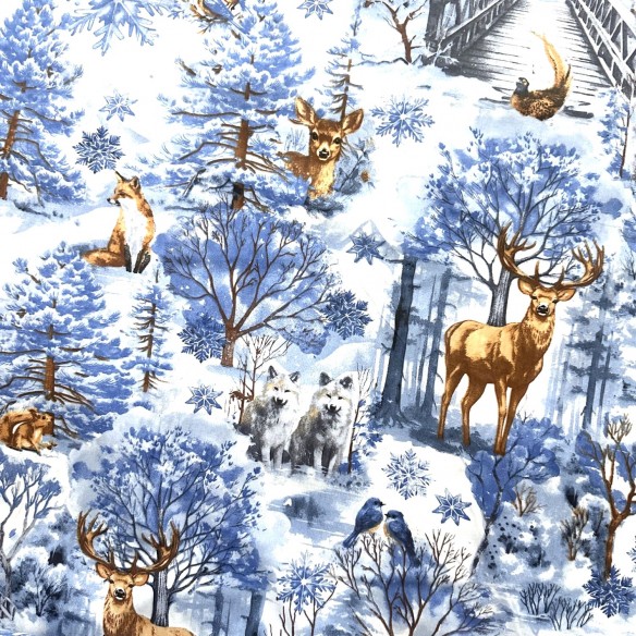 Тканина з бавовни - Різдвяний синій пейзаж