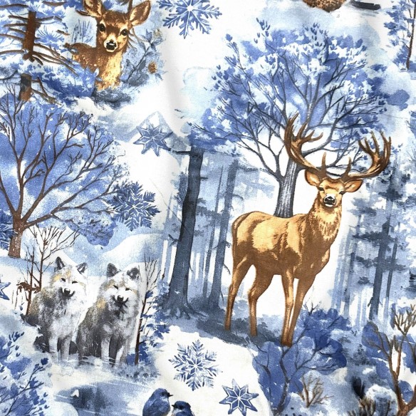 Тканина з бавовни - Різдвяний синій пейзаж