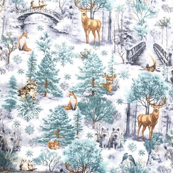 Тканина з бавовни - Різдвяний зелений пейзаж