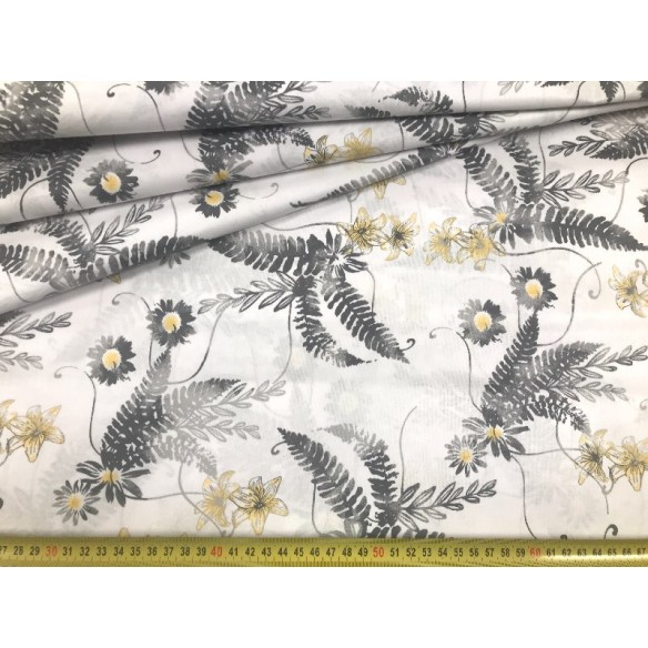 Бавовняна тканина - жовто-сірі листя папороті