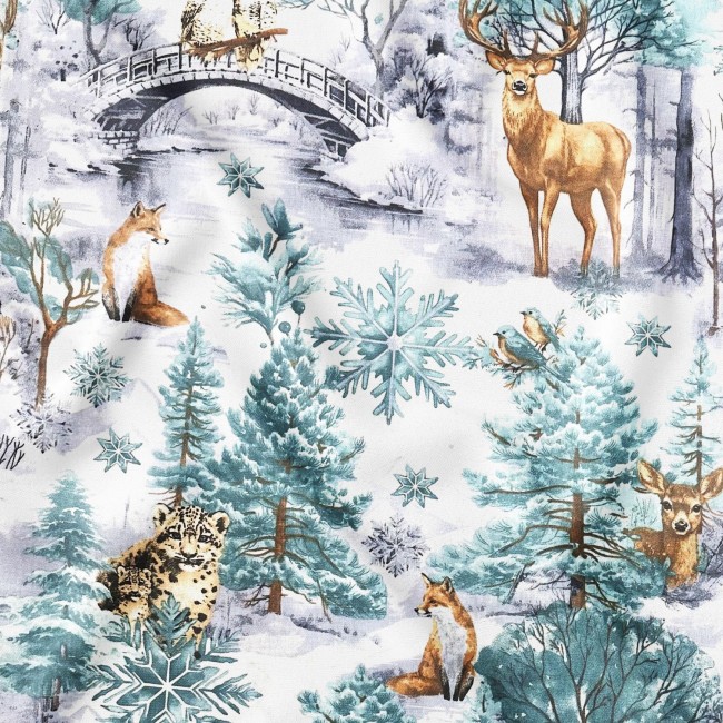 Тканина з бавовни - Різдвяний зелений пейзаж
