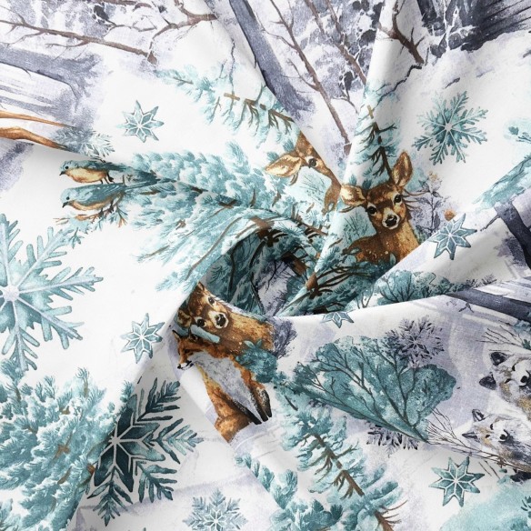 Тканина з бавовни - Різдвяний зелений пейзаж