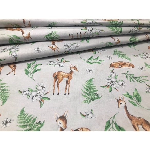 Бавовняна тканина - Козулі лісові тварини на сірому