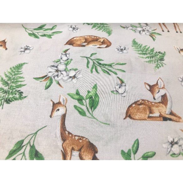 Бавовняна тканина - Козулі лісові тварини на сірому