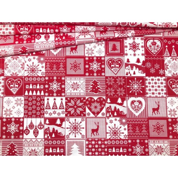 Бавовняна тканина - різдвяна червона печворк плитка