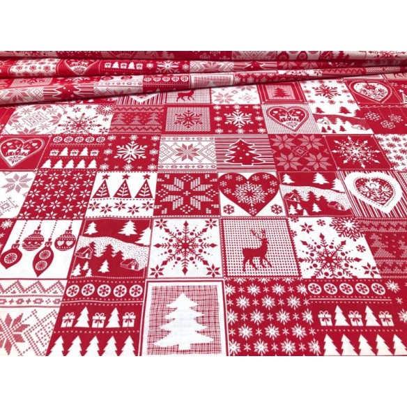 Tkanina bawełniana - Świąteczna kafelki patchwork czerwone