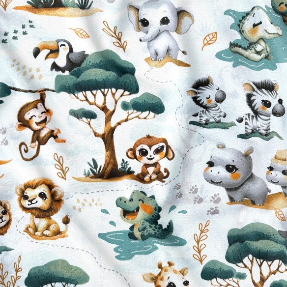 Тканина з бавовни - Джунглі з маленькими тваринами