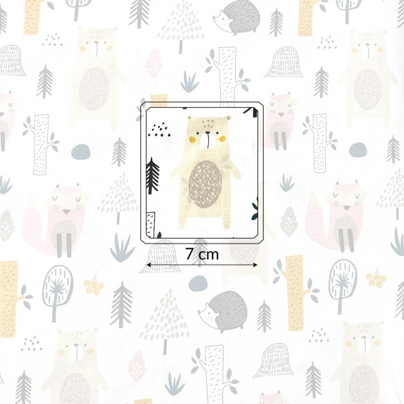 Бавовняна тканина - Лісові тварини рожево-оранжеві на білому фоні