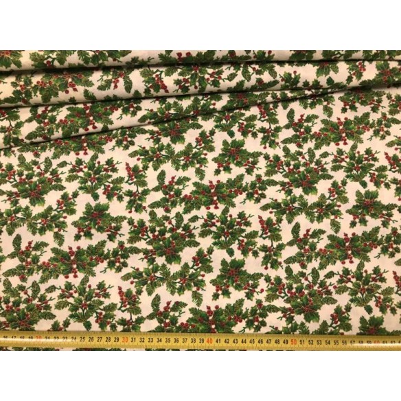 Tkanina bawełniana - Świąteczny stroik beżowy