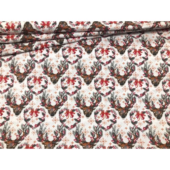 Tkanina bawełniana - Świąteczna renifer poroża czerwone