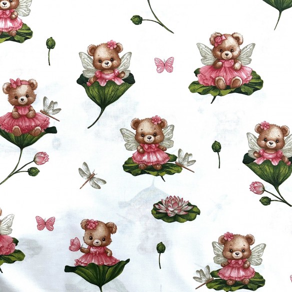 Тканина з бавовни - Ведмедики на листі