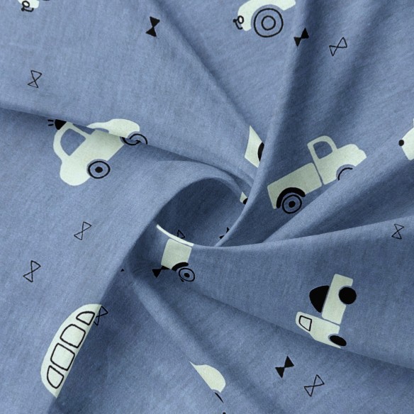 Bawełniana tkanina w niebieskie samochody, szerokość 160cm