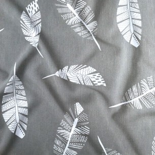 Tkanina bawełniana - Piórka na szarym