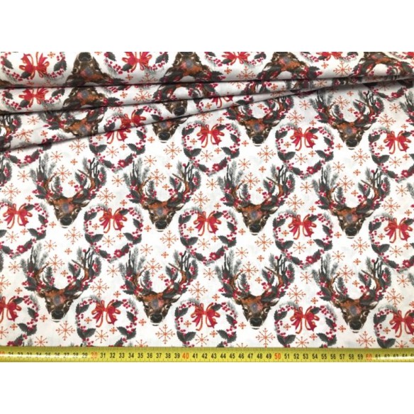 Бавовняна тканина - Різдвяний північний олень з рогами червоного кольору