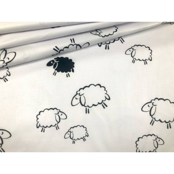 Tkanina bawełniana - Zwierzęta owce czarno białe