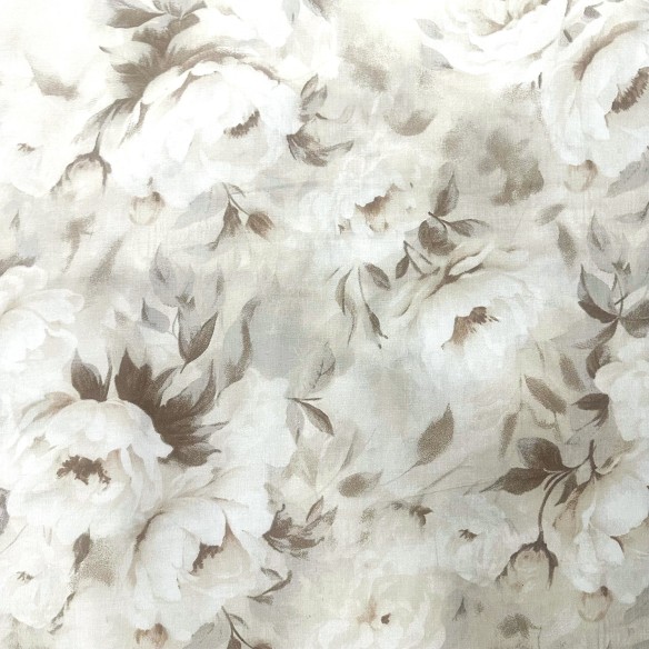 Бавовняна тканина - Піонові квіти на бежевому фоні