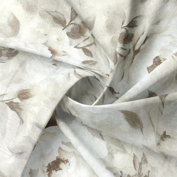 Бавовняна тканина - Піонові квіти на бежевому фоні