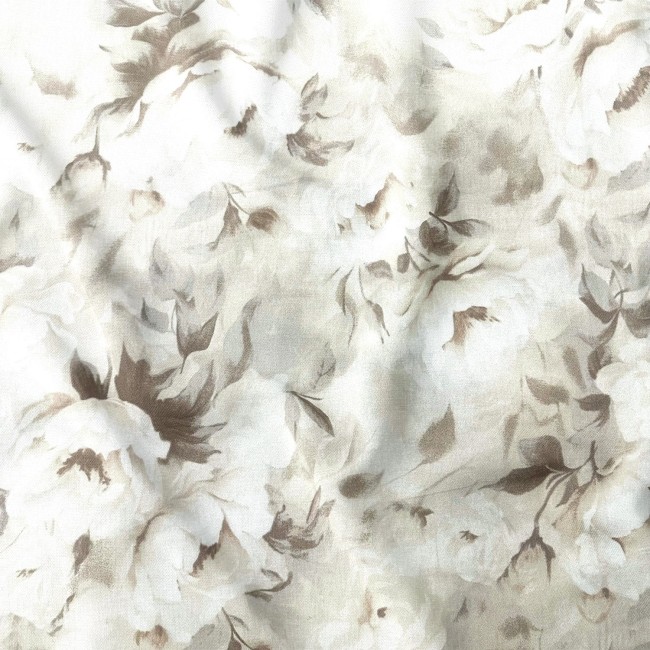 Бавовняна тканина - Піонові квіти на бежевому фоні