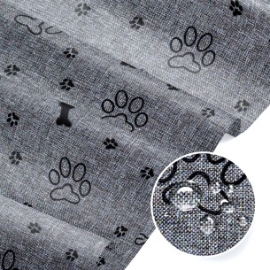 Tkanina wodoodporna - Oxford Kości i łapki czarne na szarym