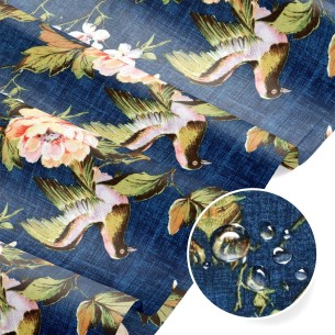 Tkanina wodoodporna - Oxford ptaki na jeansie