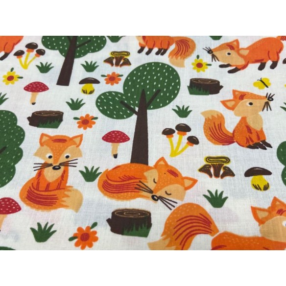 Tkanina bawełniana - Zwierzęta lisy w lesie