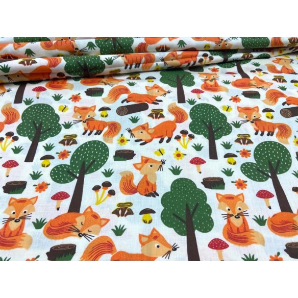 Tkanina bawełniana - Zwierzęta lisy w lesie