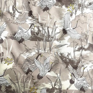 Tkanina bawełniana o wzorze bocianów i kwiatów, idealna dla dzieci