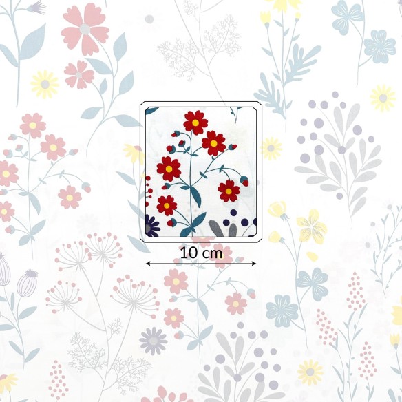 Tkanina bawełniana z kolorowymi łąkowymi kwiatami