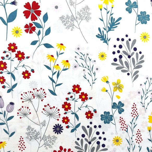 Tkanina bawełniana z kolorowymi łąkowymi kwiatami
