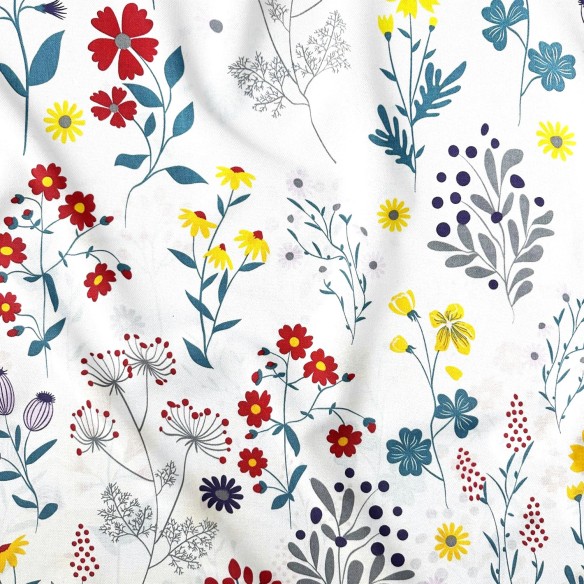 Tkanina bawełniana z kolorowymi łąkowymi kwiatami