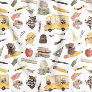 Tkanina bawełniana - Szkolne przygody zwierzaków, 160cm