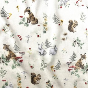 Tkanina bawełniana Lisek i wiewiórka w jesiennym lesie