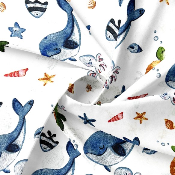 Бавовняна тканина - Друзі океану – Кит, черепаха та медуза