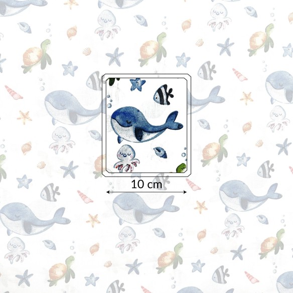Бавовняна тканина - Друзі океану – Кит, черепаха та медуза