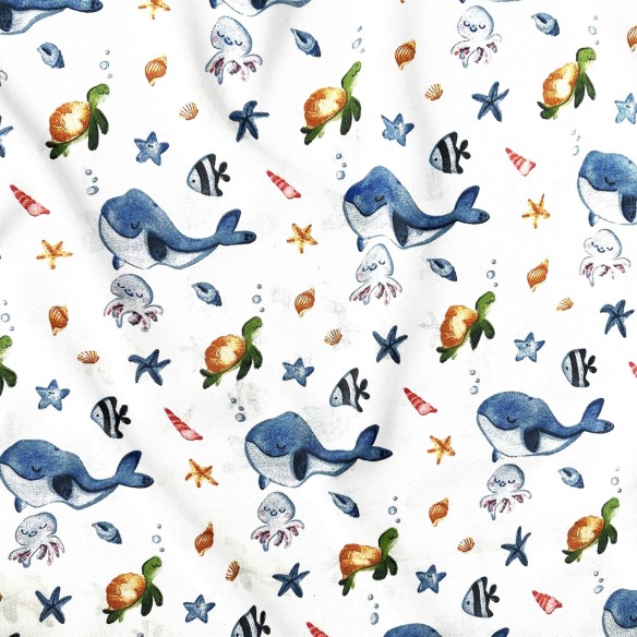 Бавовняна тканина - Друзі океану – Кит, черепаха та медуза