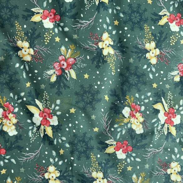 Tkanina bawełniana - Świąteczny wystrój na białym  - Cottye